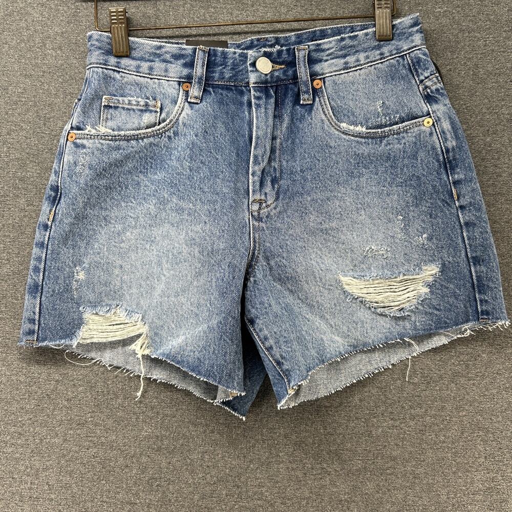 NWT Blank NYC The Perry Mom Jean Shorts Women 26 Distressed High Rise Blue Denim